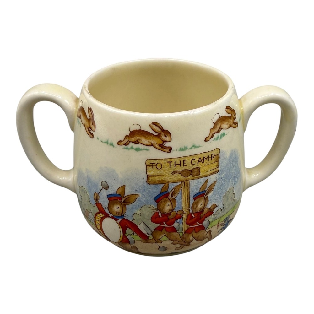 Royal Doulton Bunnykins Two Handled Mug To The Camp Bone China England Cream